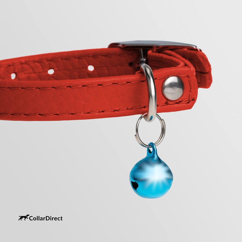 CollarDirect Leather Cat Collar, Cat Safety Collar with Elastic Strap, Kitten Collar with Bell Black Blue Red Orange Lime Green (6-7 Inch, Red) - Image 2